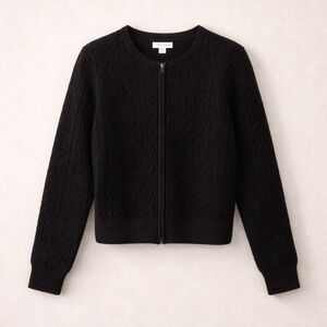 Crystal-Kobe chocolate brown, full zipper cable cardigan, 100% wool